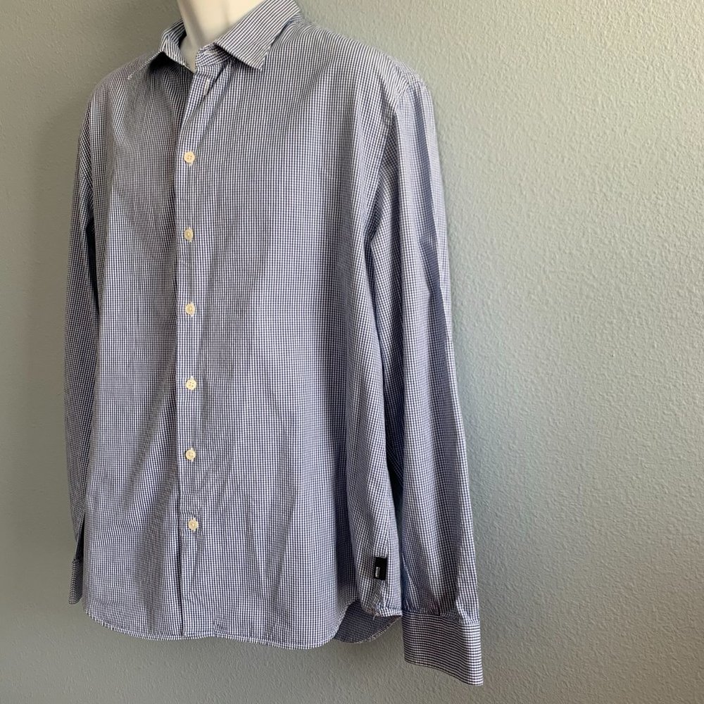 Armani Collizioni Blue Gingham Plaid Dress Shirt - Picture 4 of 7